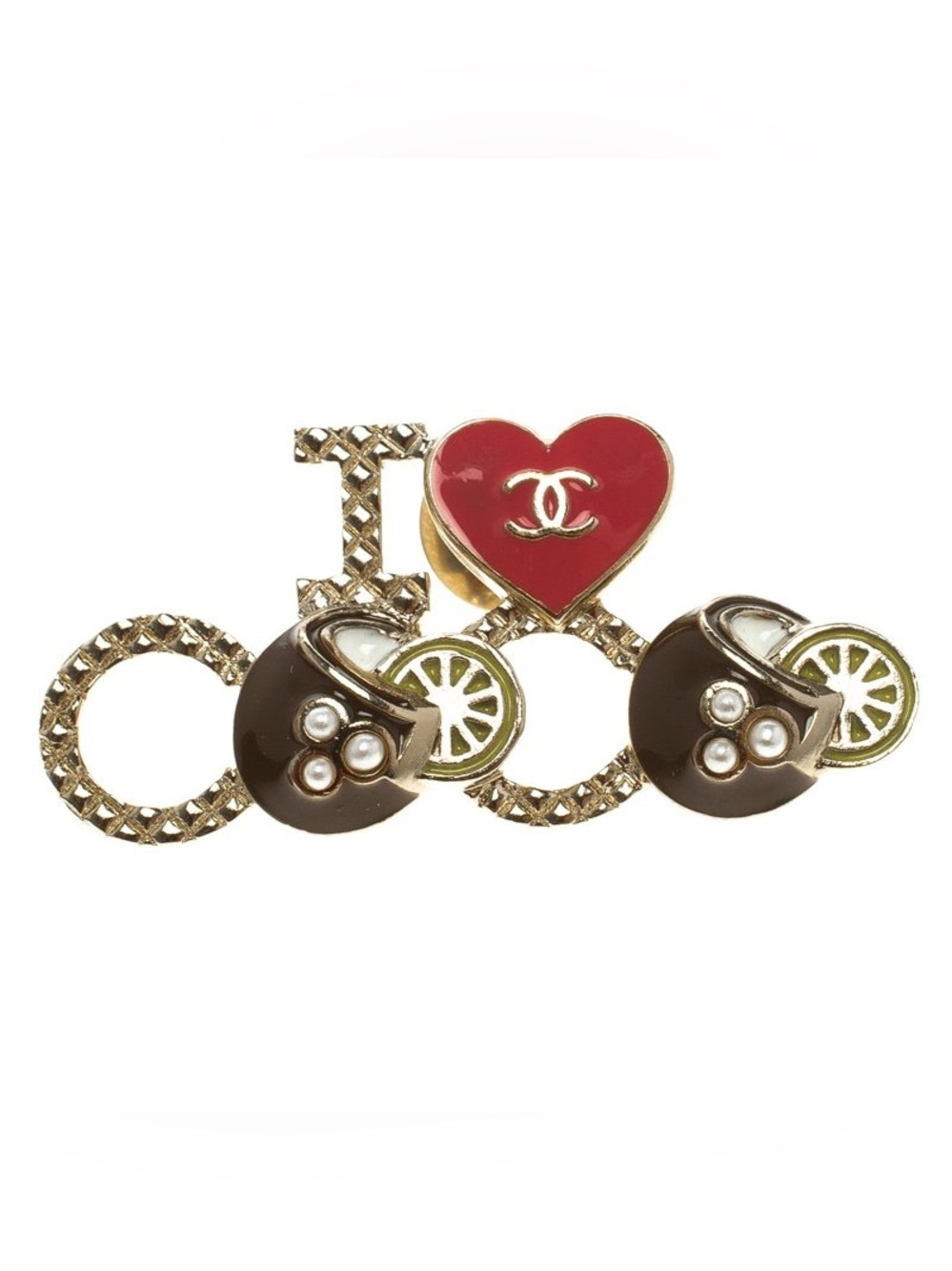 CHANEL I LOVE COCO Heart Motif Pin Ladies Women's Brooch Gold Brass